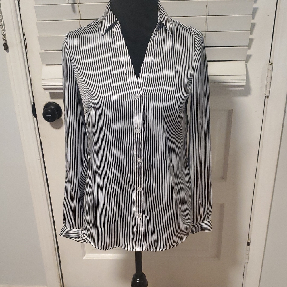 The Limited Navy and White Striped Button-Up Shirt